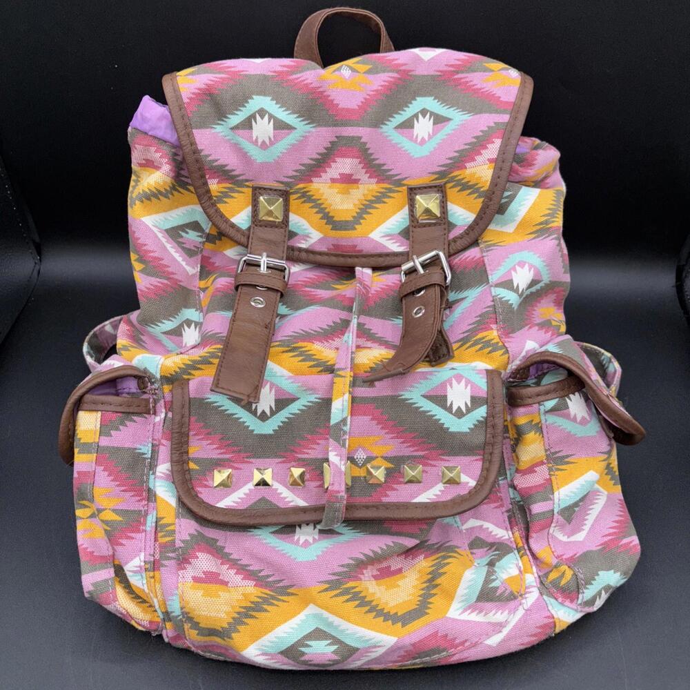 Candie's Anna Tribal Backpack Book School Bag Pink Brown Multi - EUC